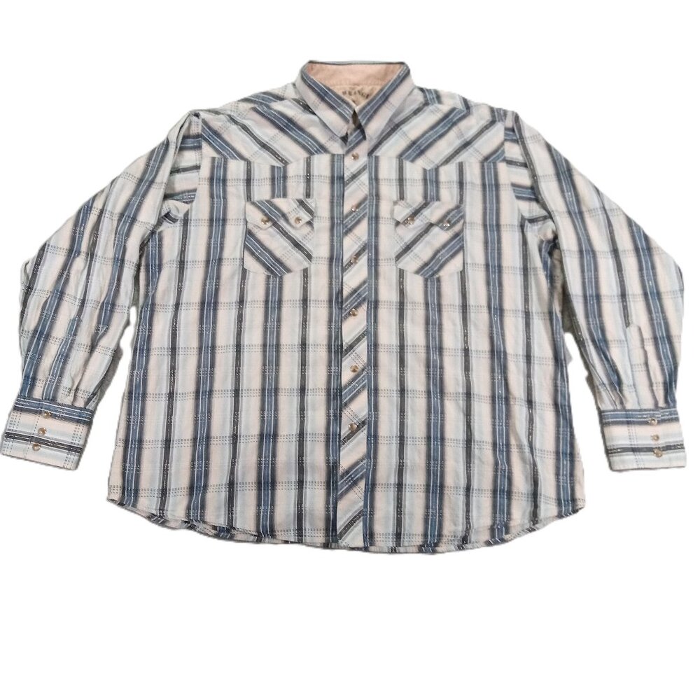 Wrangler 20X Pearl Snap Shirt Men XXL 2XL Long Sleeve Striped Beige Sawtooth